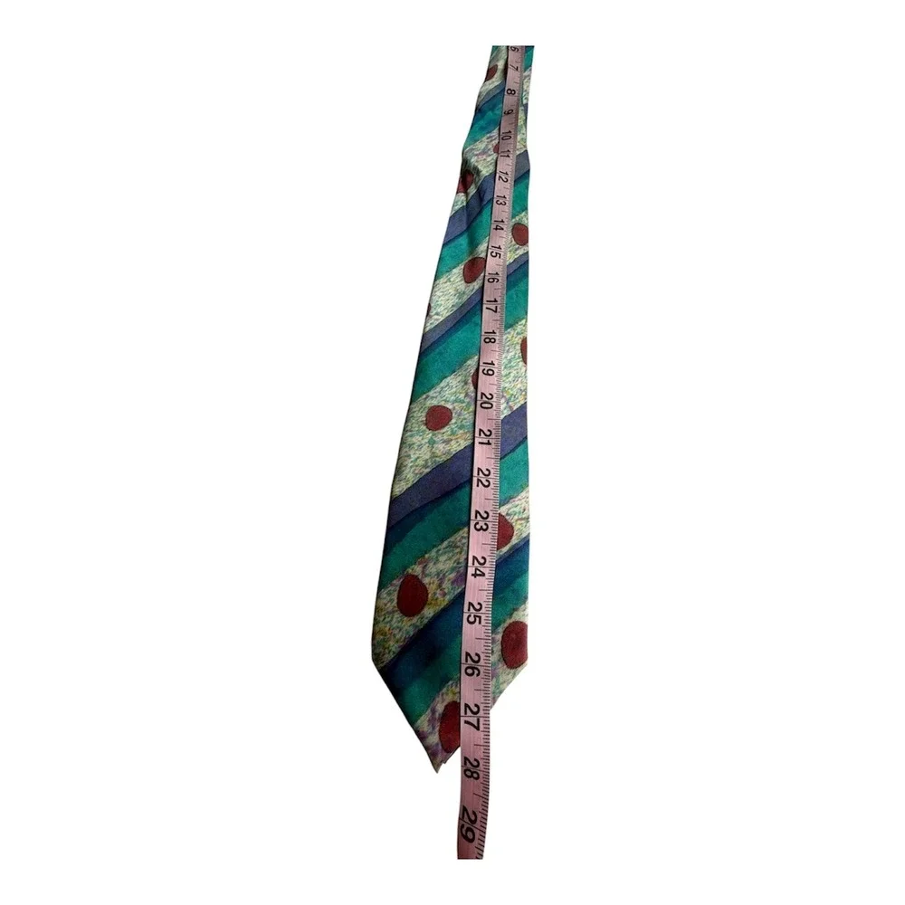Randall Zombel Miami Hand Painted Silk Tie Abstract Striped Polka Dot Multicolor